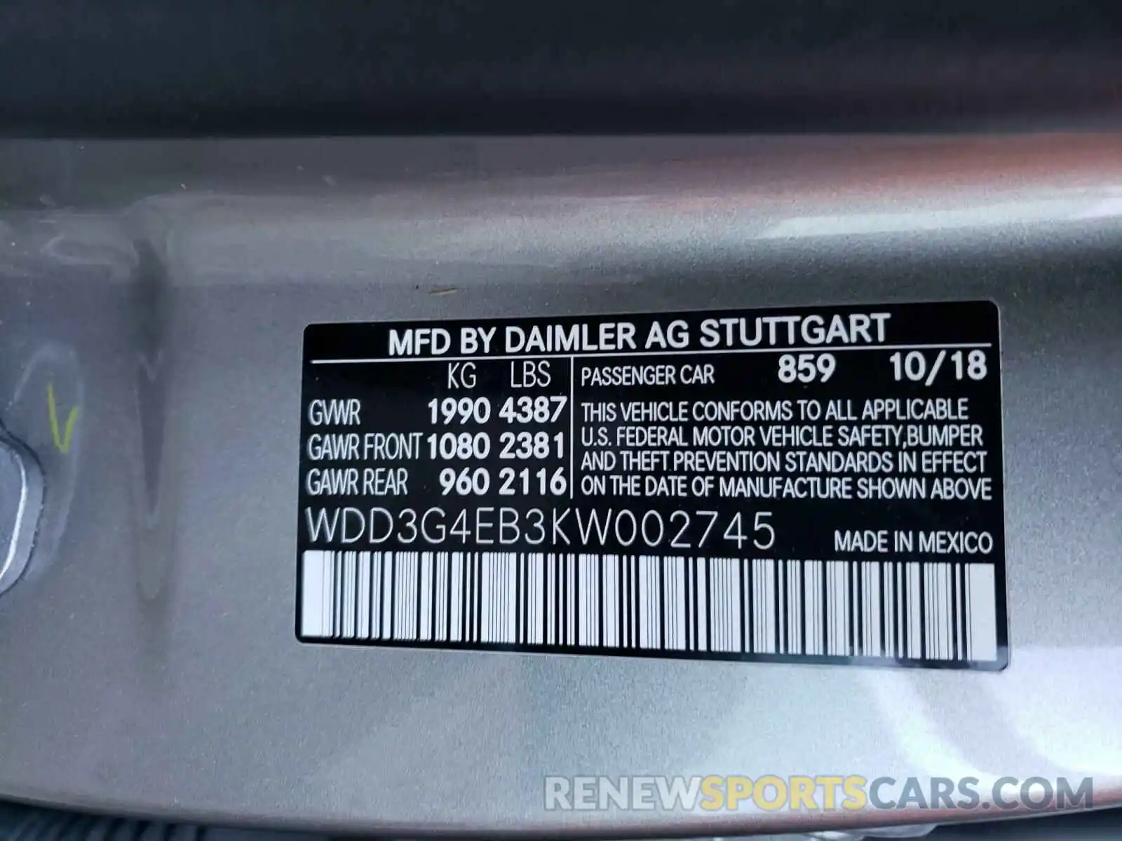 10 Photograph of a damaged car WDD3G4EB3KW002745 MERCEDES-BENZ ALL OTHER 2019