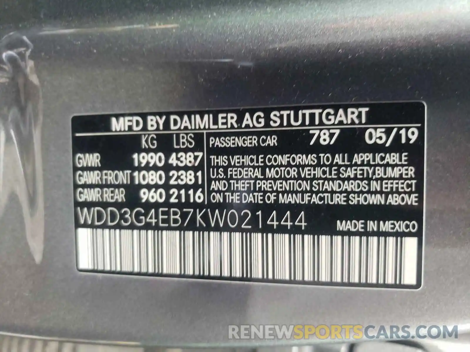 10 Photograph of a damaged car WDD3G4EB7KW021444 MERCEDES-BENZ ALL OTHER 2019