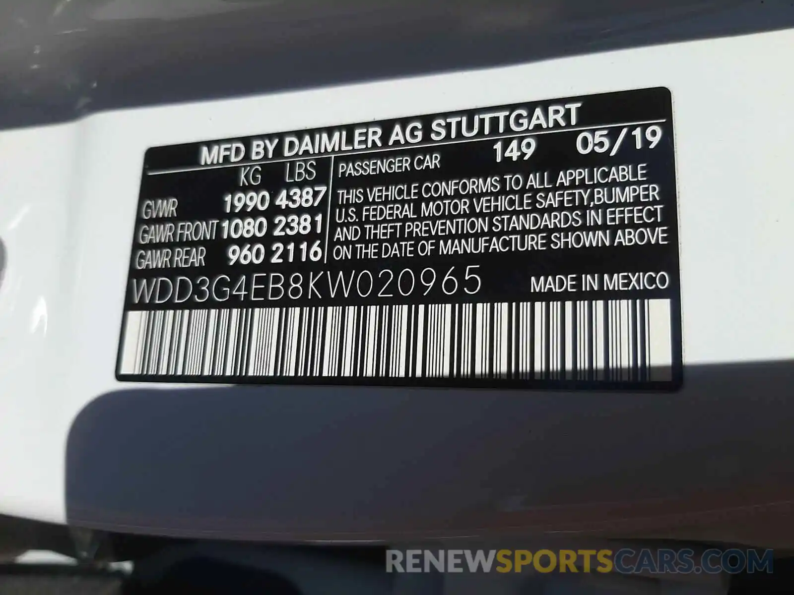 10 Photograph of a damaged car WDD3G4EB8KW020965 MERCEDES-BENZ ALL OTHER 2019