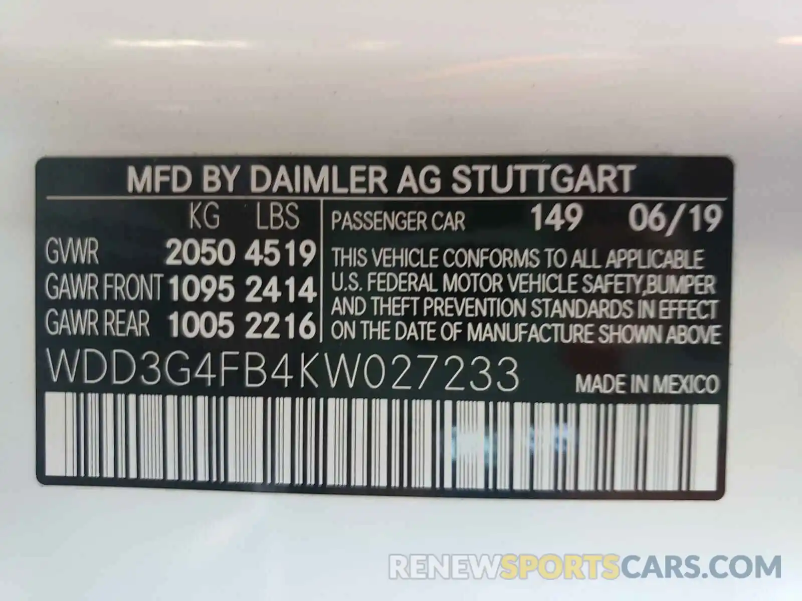 10 Photograph of a damaged car WDD3G4FB4KW027233 MERCEDES-BENZ ALL OTHER 2019