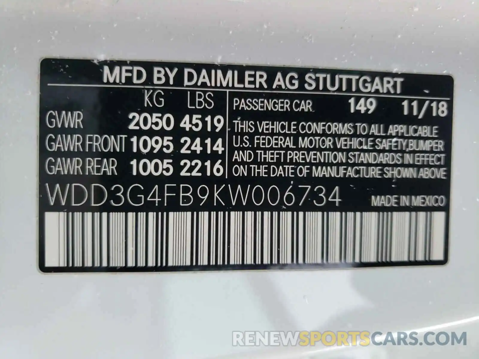 10 Photograph of a damaged car WDD3G4FB9KW006734 MERCEDES-BENZ ALL OTHER 2019