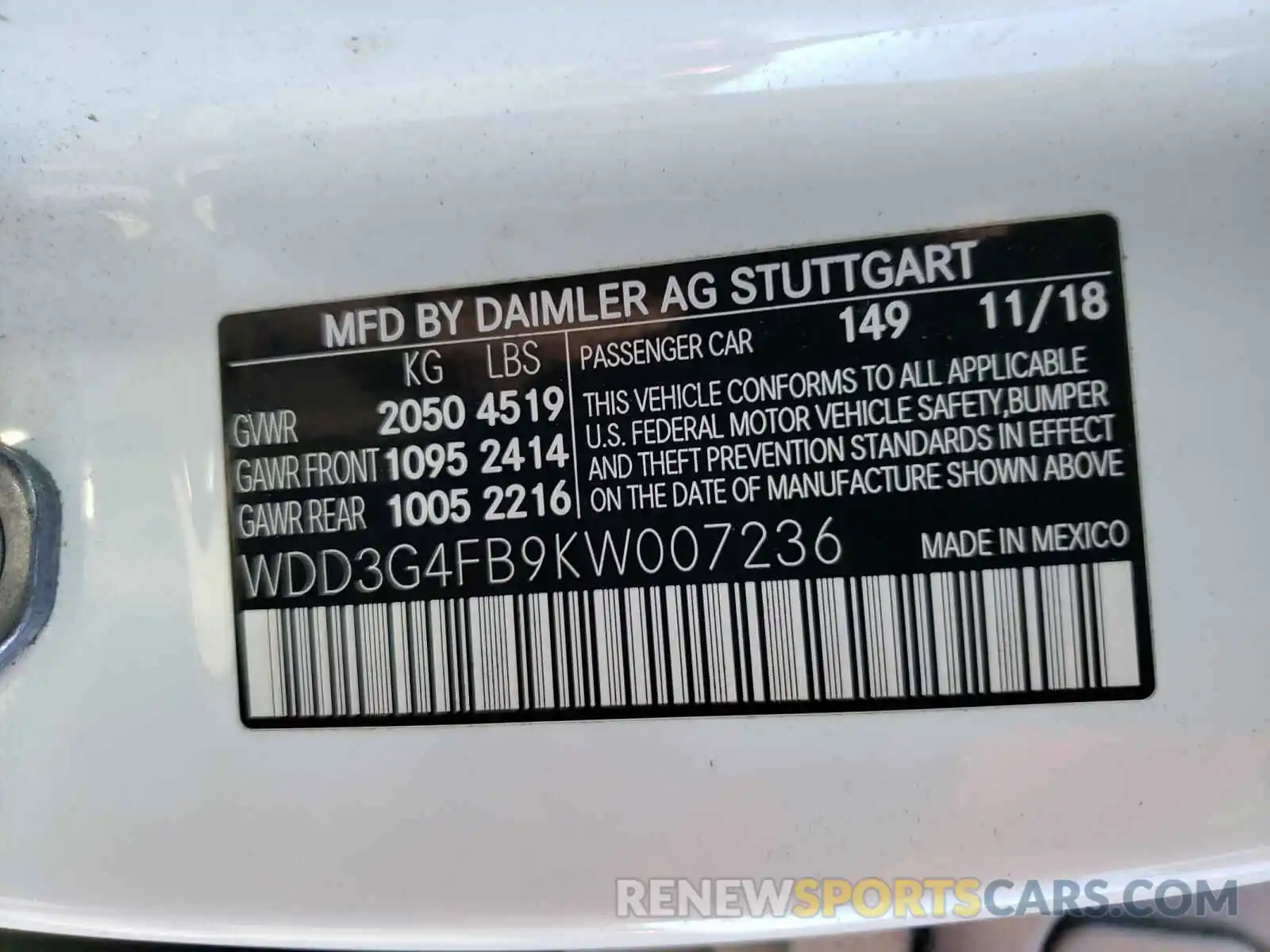 10 Photograph of a damaged car WDD3G4FB9KW007236 MERCEDES-BENZ ALL OTHER 2019