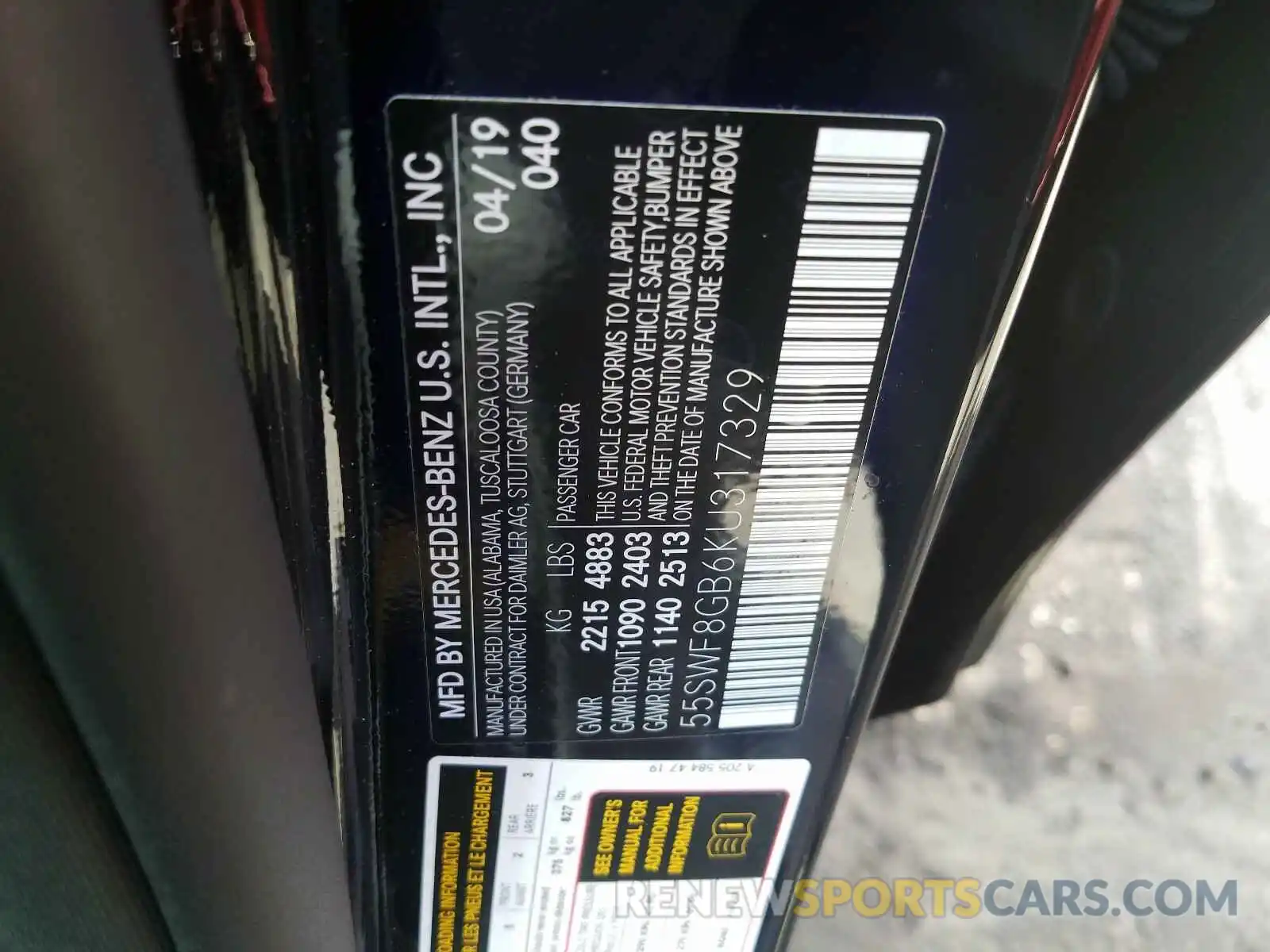 10 Photograph of a damaged car 55SWF8GB6KU317329 MERCEDES-BENZ AMG 2019