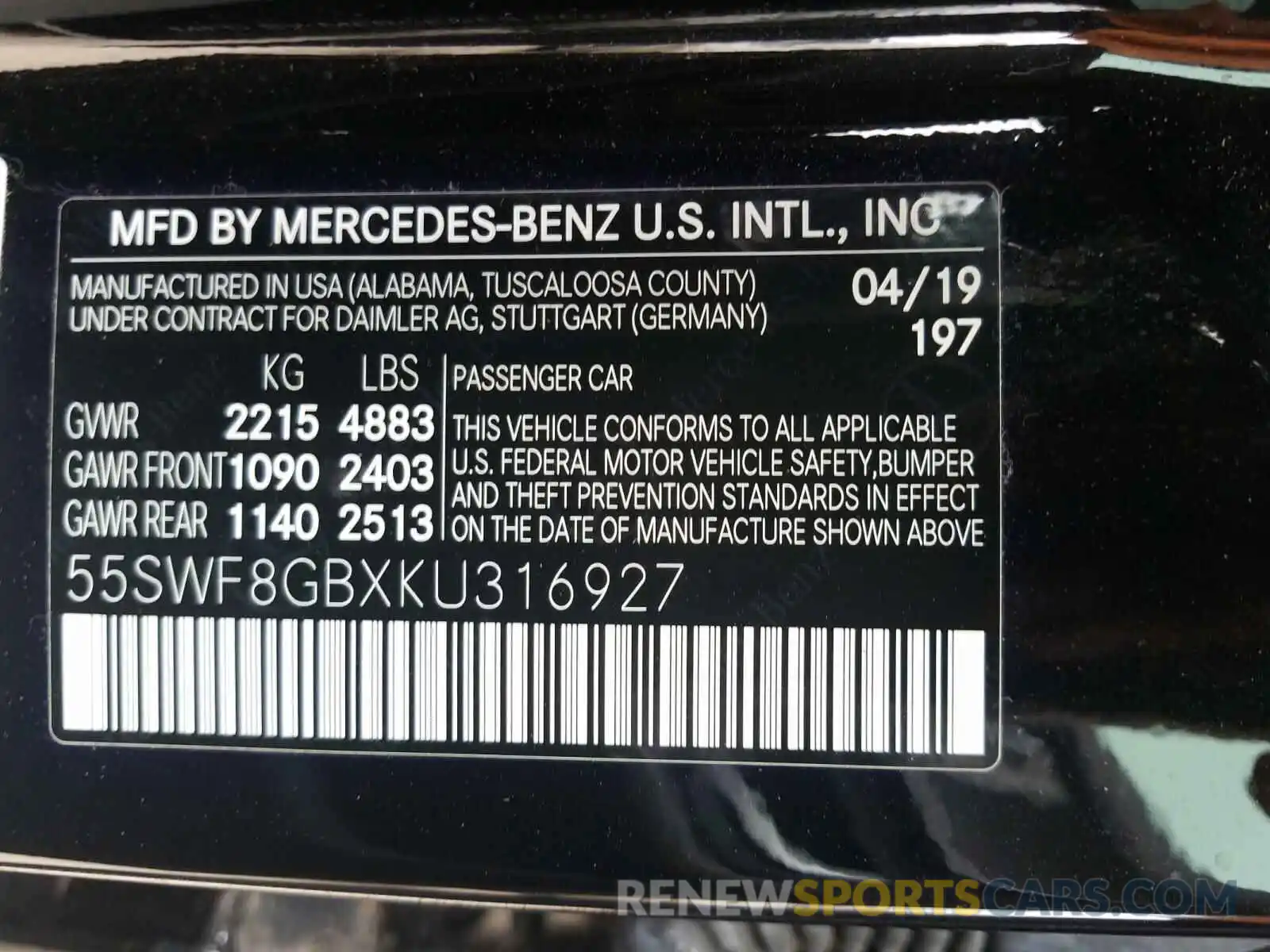 10 Photograph of a damaged car 55SWF8GBXKU316927 MERCEDES-BENZ AMG 2019