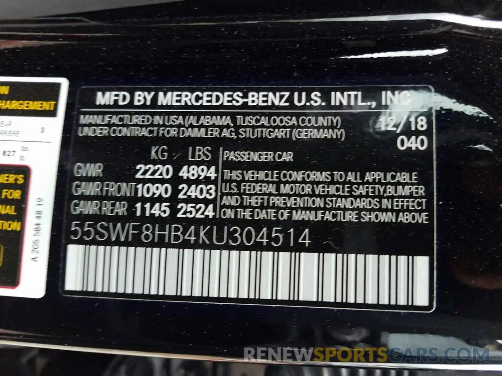 10 Photograph of a damaged car 55SWF8HB4KU304514 MERCEDES-BENZ AMG 2019