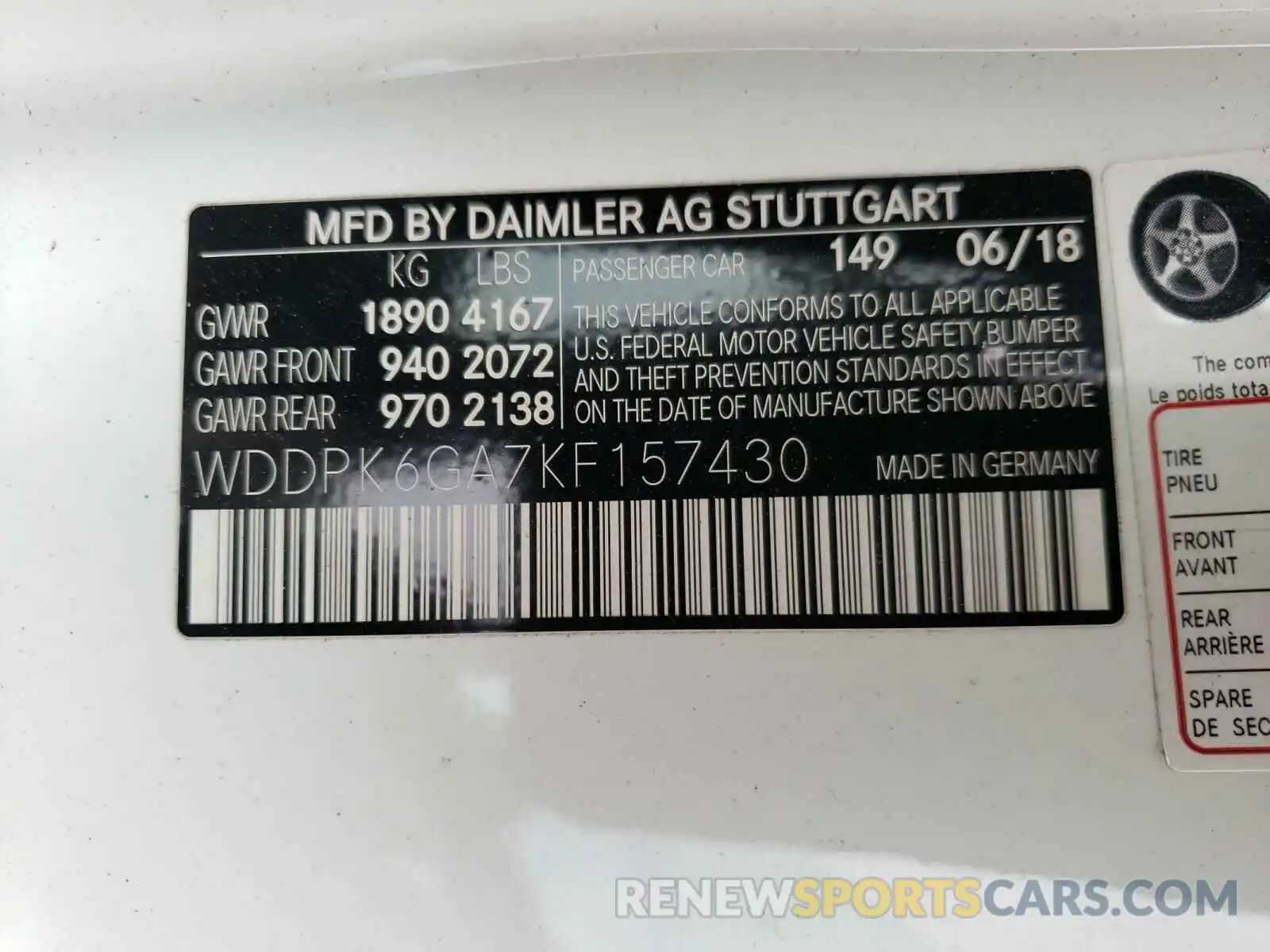 10 Photograph of a damaged car WDDPK6GA7KF157430 MERCEDES-BENZ AMG 2019
