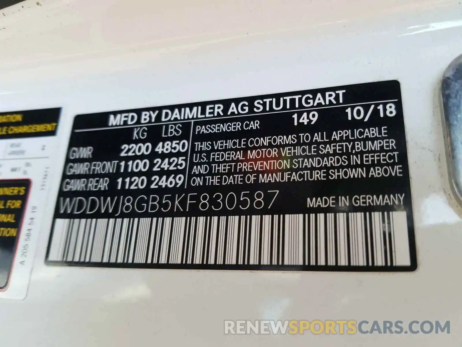 10 Photograph of a damaged car WDDWJ8GB5KF830587 MERCEDES-BENZ AMG 2019