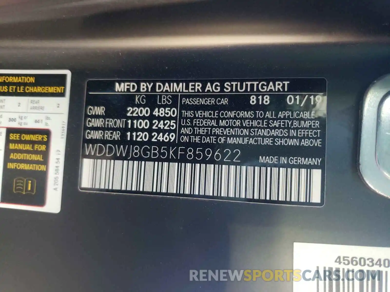 10 Photograph of a damaged car WDDWJ8GB5KF859622 MERCEDES-BENZ AMG 2019