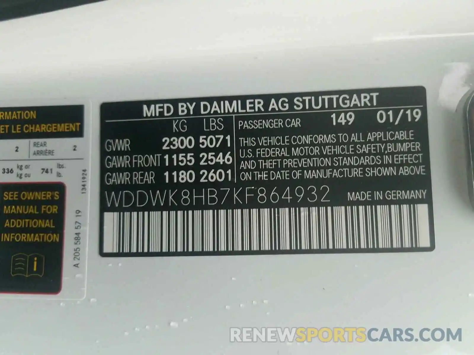 10 Photograph of a damaged car WDDWK8HB7KF864932 MERCEDES-BENZ AMG 2019