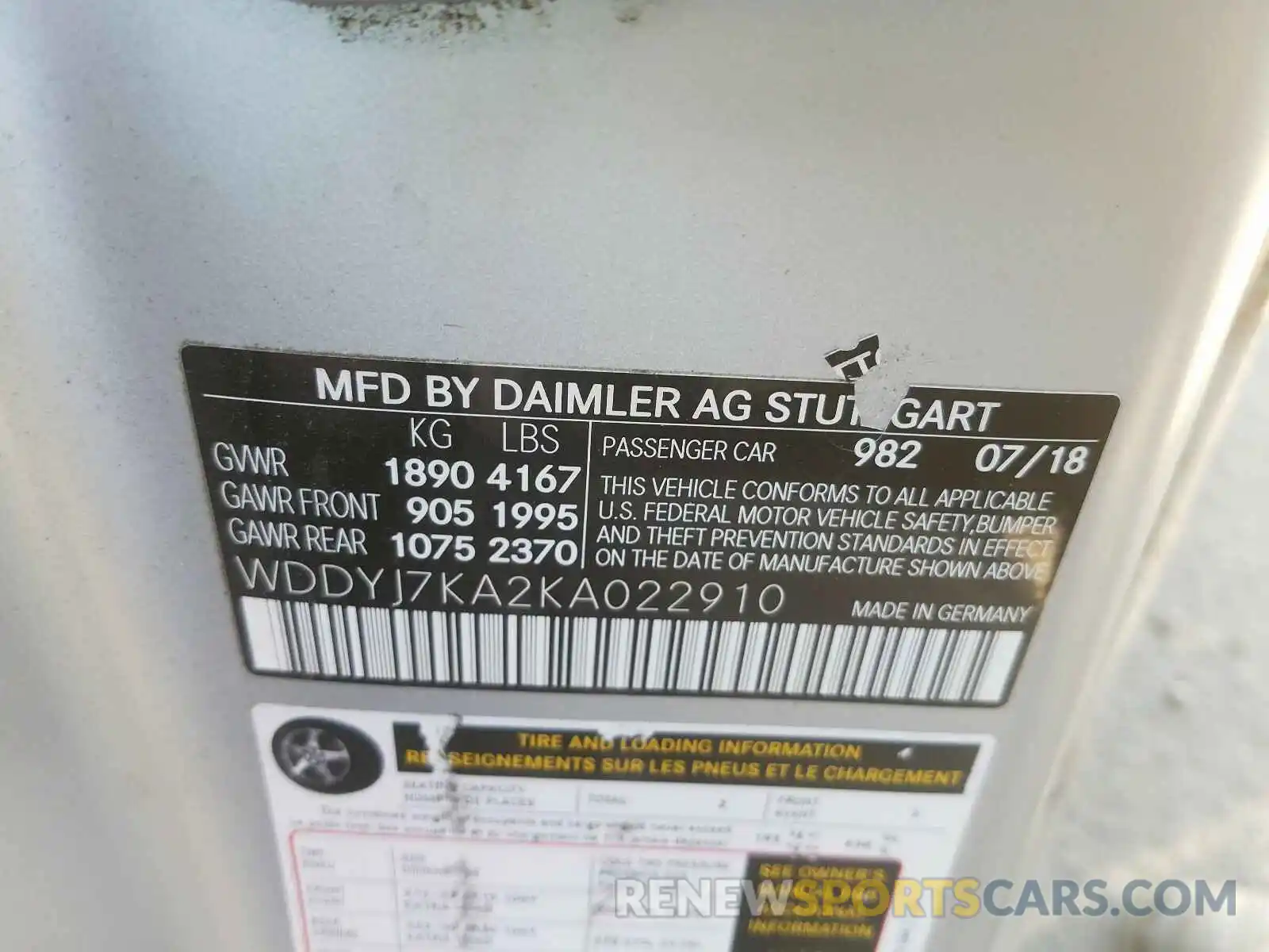 10 Photograph of a damaged car WDDYJ7KA2KA022910 MERCEDES-BENZ AMG 2019