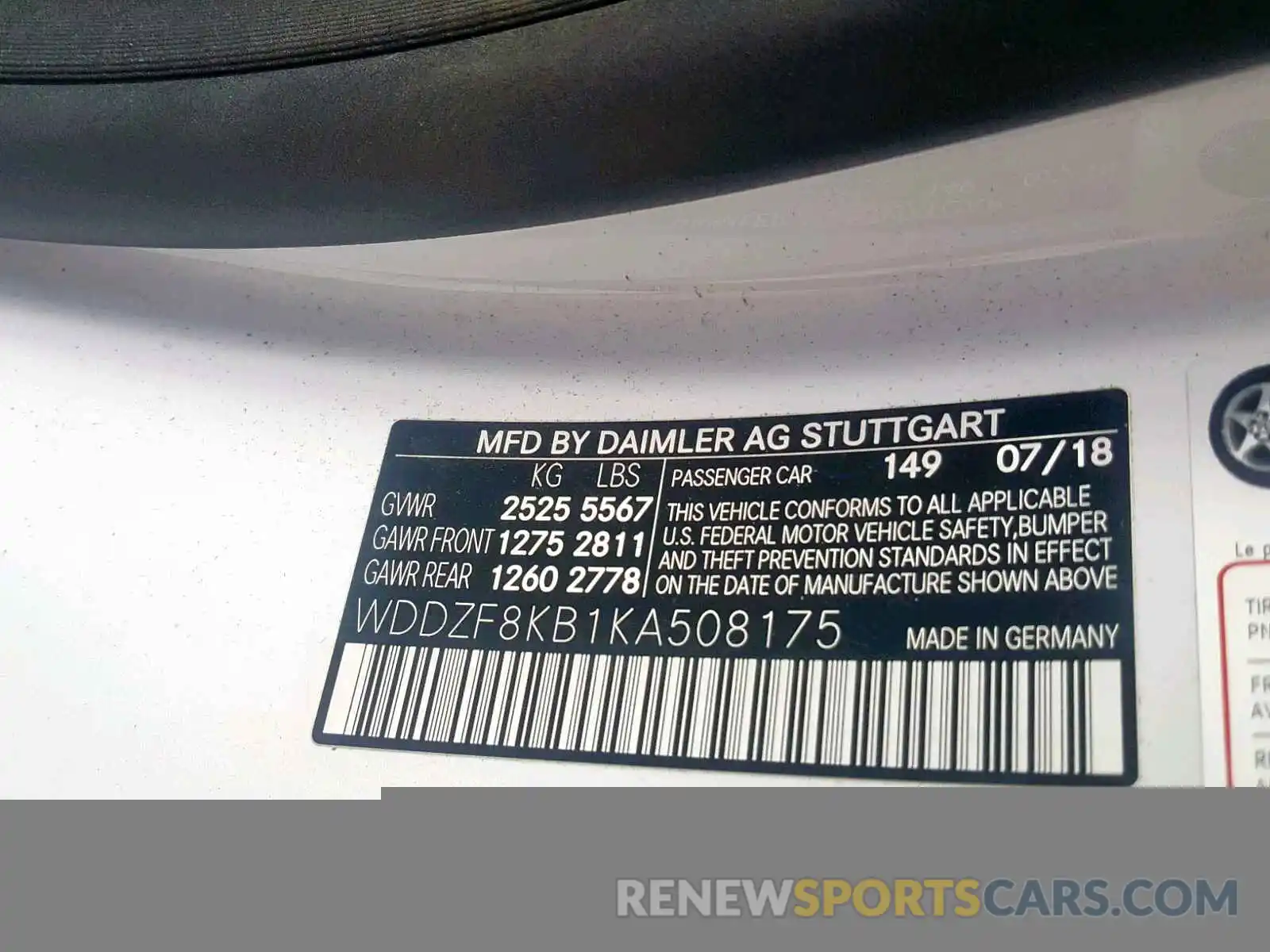 10 Photograph of a damaged car WDDZF8KB1KA508175 MERCEDES-BENZ AMG 2019