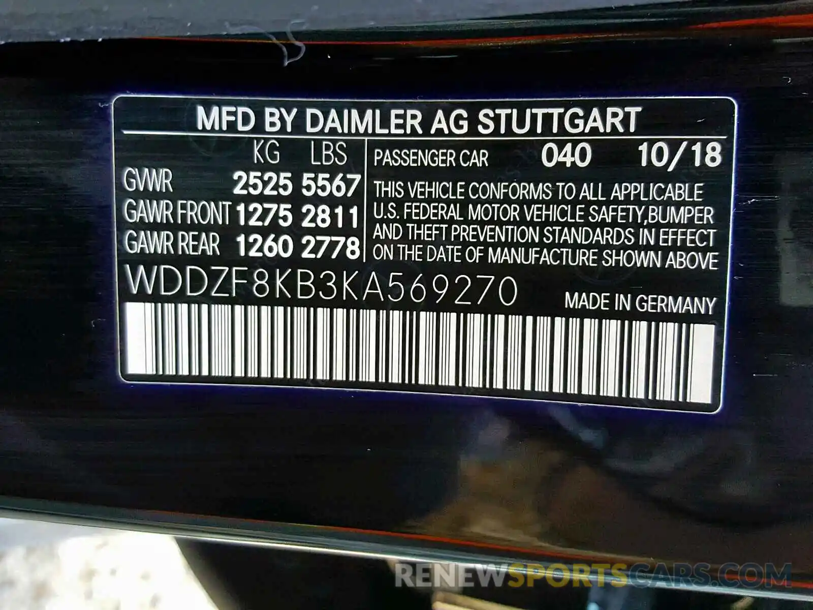 10 Photograph of a damaged car WDDZF8KB3KA569270 MERCEDES-BENZ AMG 2019