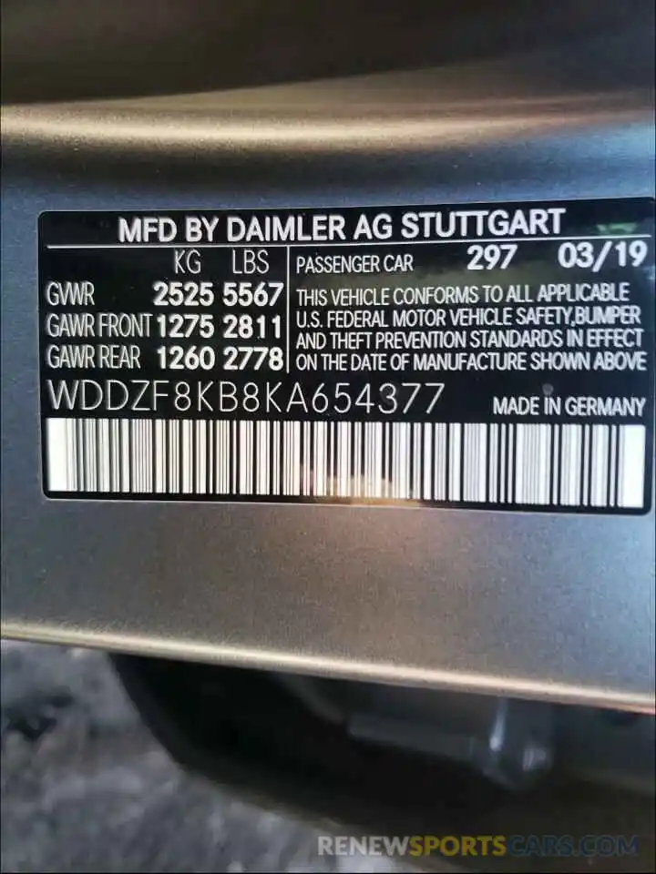 10 Photograph of a damaged car WDDZF8KB8KA654377 MERCEDES-BENZ AMG 2019