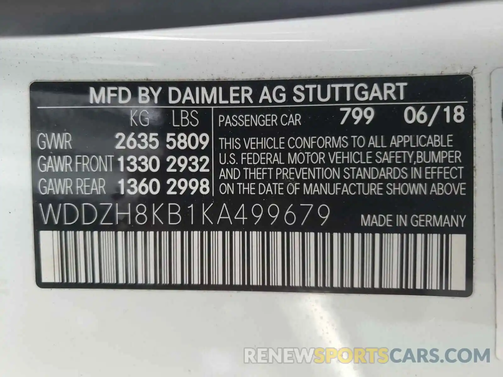 10 Photograph of a damaged car WDDZH8KB1KA499679 MERCEDES-BENZ AMG 2019