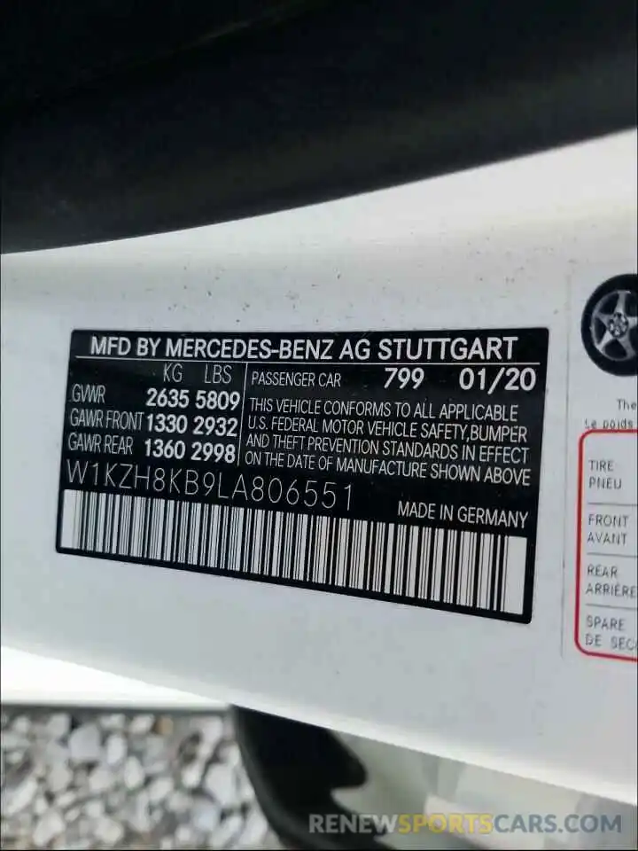 10 Photograph of a damaged car W1KZH8KB9LA806551 MERCEDES-BENZ AMG 2020