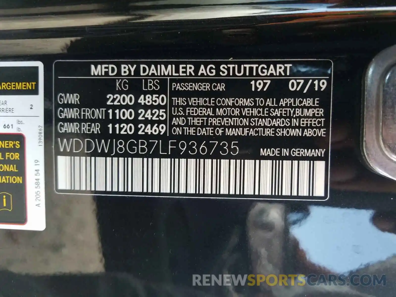 10 Photograph of a damaged car WDDWJ8GB7LF936735 MERCEDES-BENZ AMG 2020