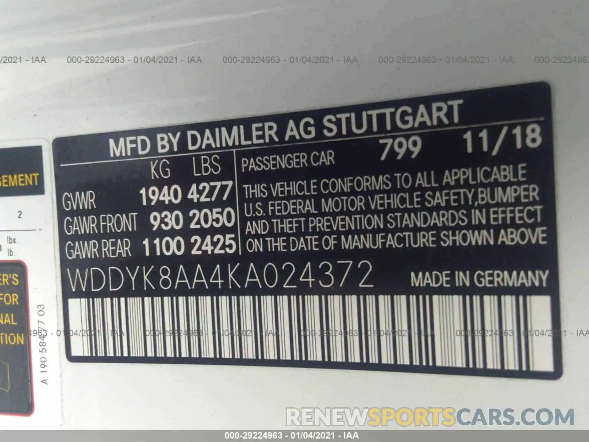 9 Фотография поврежденного автомобиля WDDYK8AA4KA024372 MERCEDES-BENZ AMG GT 2019