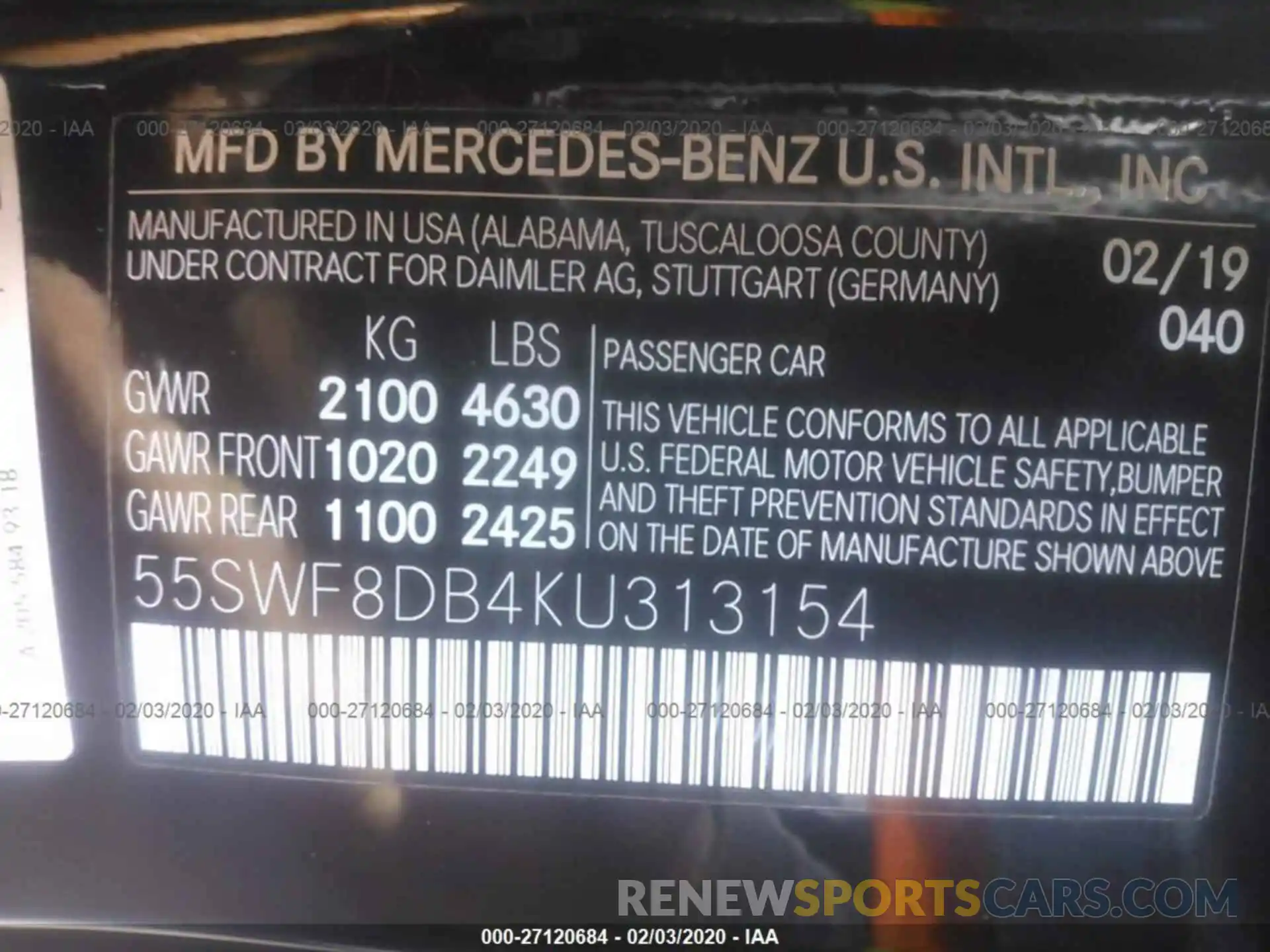 9 Photograph of a damaged car 55SWF8DB4KU313154 MERCEDES-BENZ C 2019