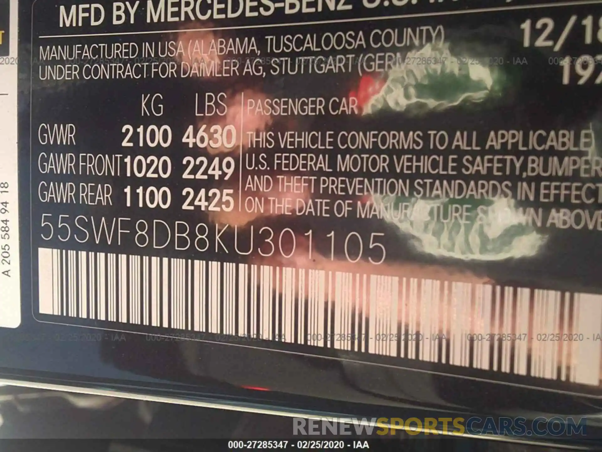 9 Photograph of a damaged car 55SWF8DB8KU301105 MERCEDES-BENZ C 2019