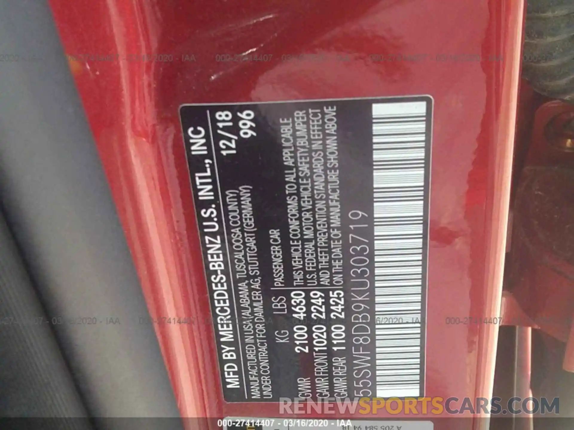 9 Photograph of a damaged car 55SWF8DB9KU303719 MERCEDES-BENZ C 2019