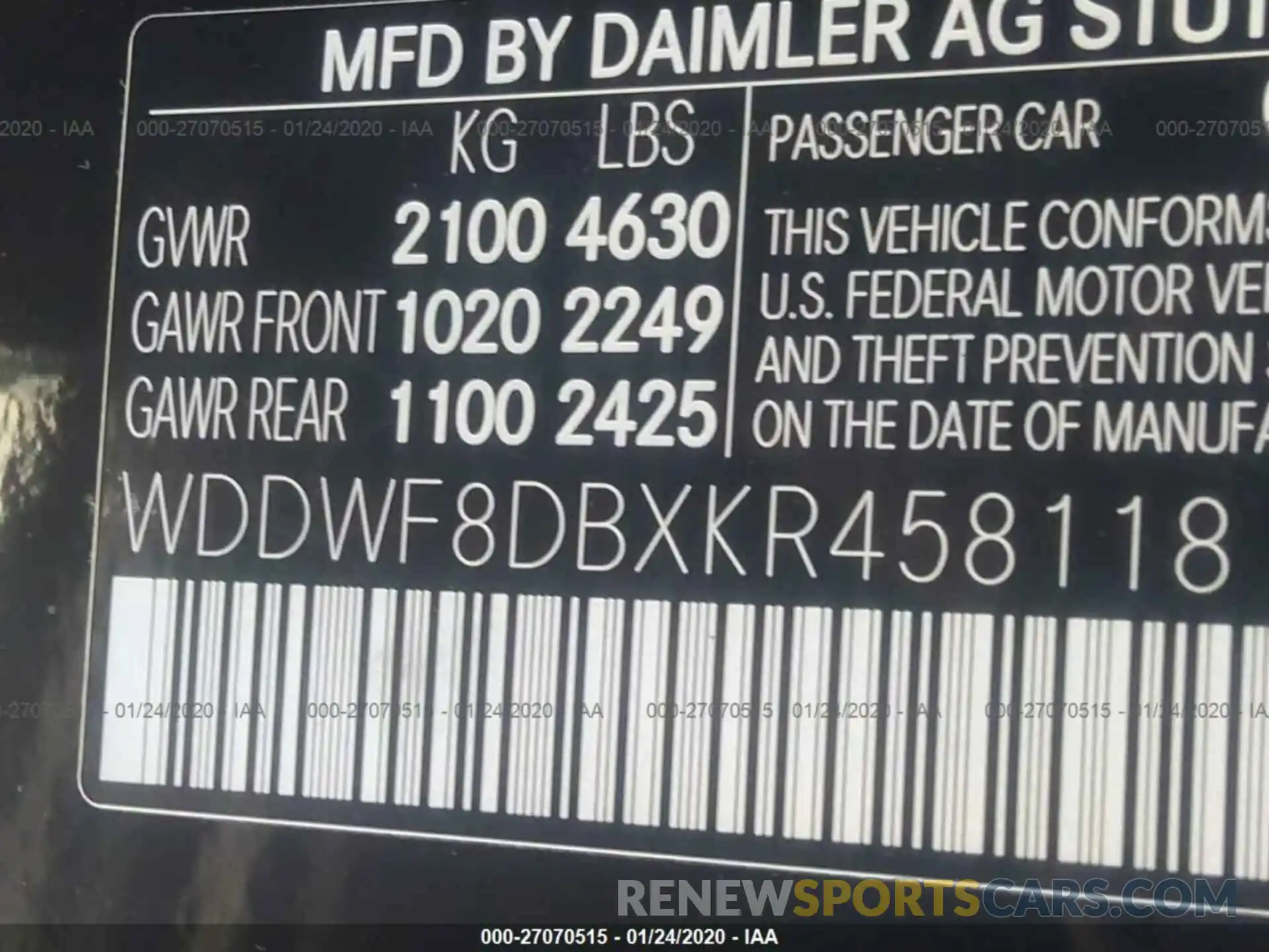 9 Фотография поврежденного автомобиля WDDWF8DBXKR458118 MERCEDES-BENZ C 2019