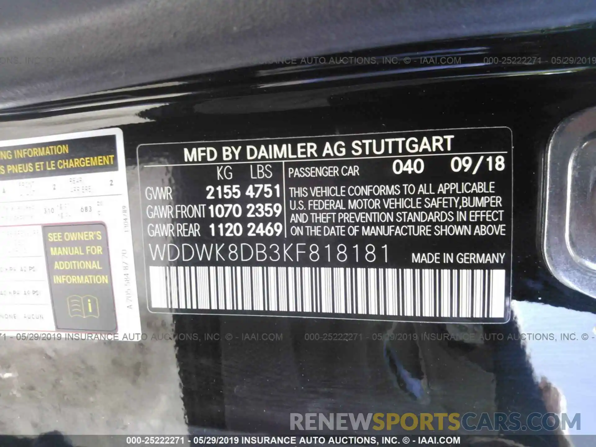 9 Photograph of a damaged car WDDWK8DB3KF818181 MERCEDES-BENZ C 2019