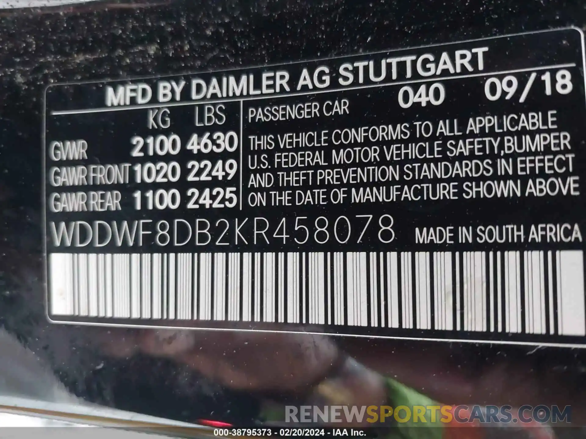 9 Photograph of a damaged car WDDWF8DB2KR458078 MERCEDES-BENZ C 300 2019