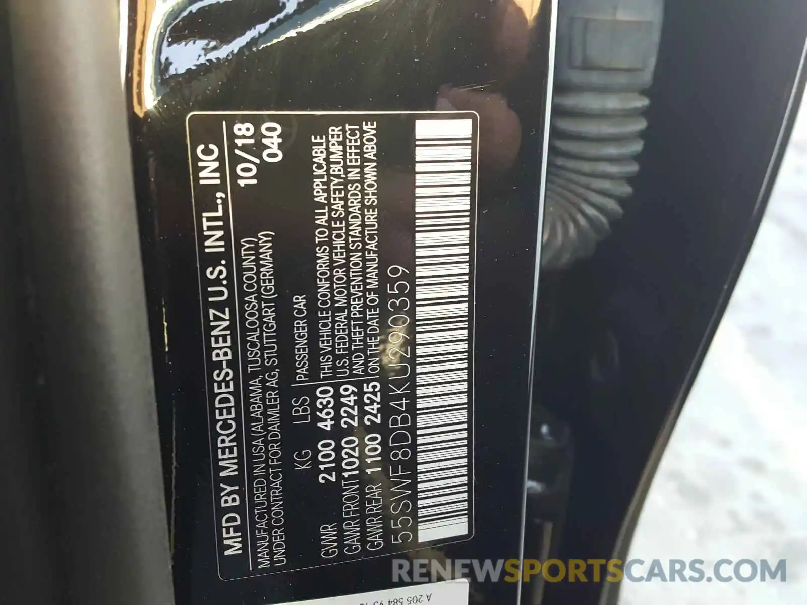 10 Photograph of a damaged car 55SWF8DB4KU290359 MERCEDES-BENZ C CLASS 2019