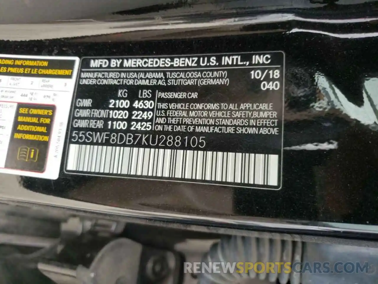 10 Photograph of a damaged car 55SWF8DB7KU288105 MERCEDES-BENZ C-CLASS 2019