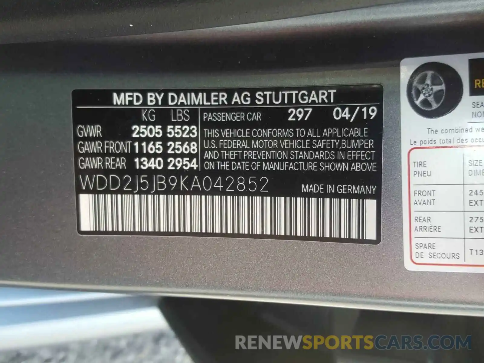 10 Фотография поврежденного автомобиля WDD2J5JB9KA042852 MERCEDES-BENZ C CLASS 2019