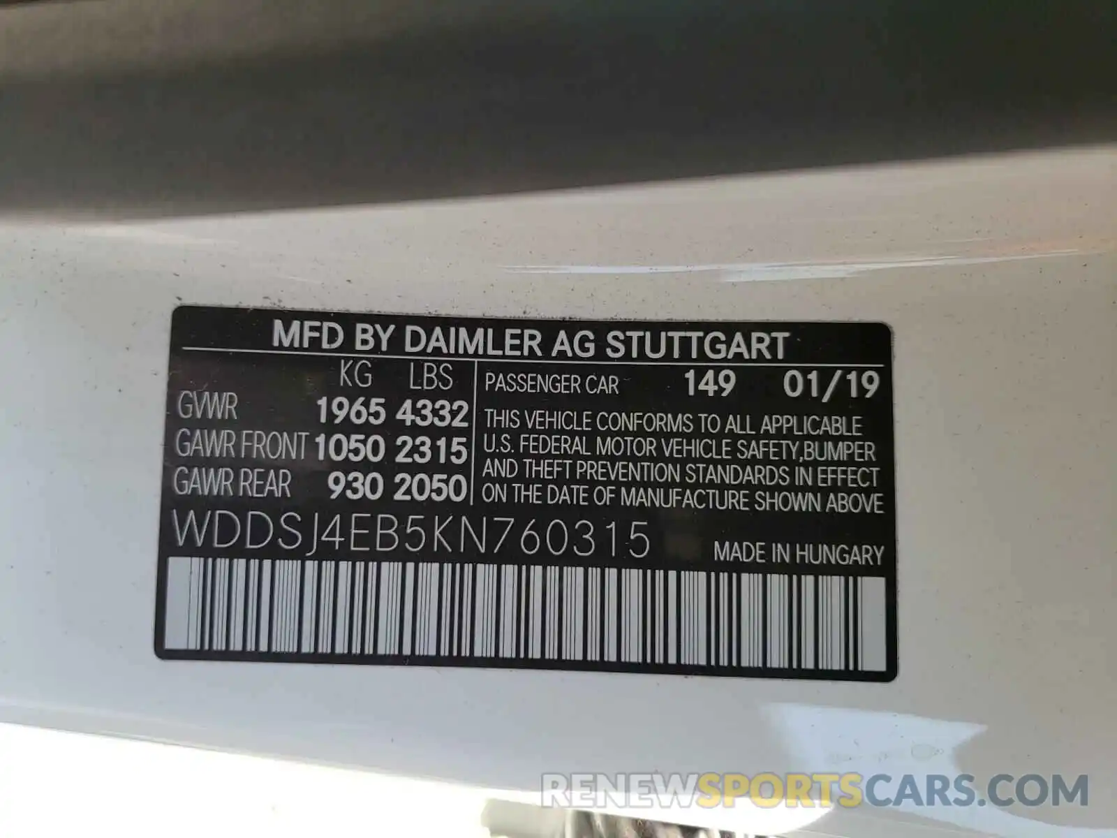 10 Photograph of a damaged car WDDSJ4EB5KN760315 MERCEDES-BENZ C CLASS 2019