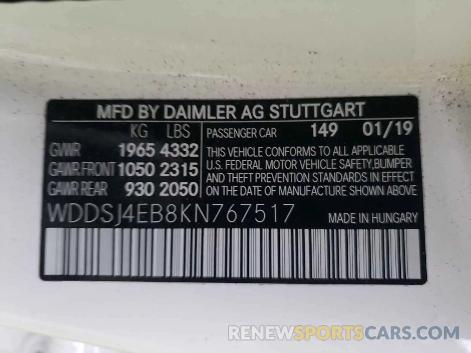 10 Photograph of a damaged car WDDSJ4EB8KN767517 MERCEDES-BENZ C CLASS 2019