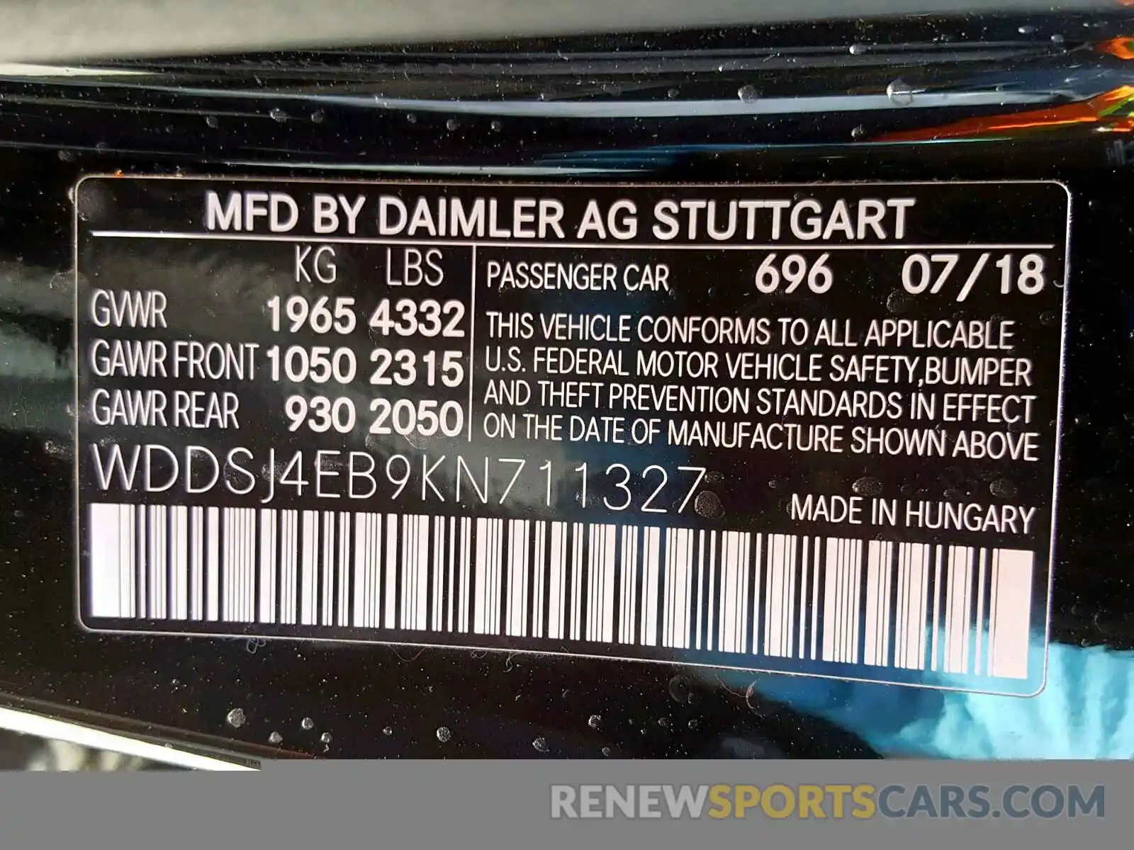 10 Photograph of a damaged car WDDSJ4EB9KN711327 MERCEDES-BENZ C CLASS 2019