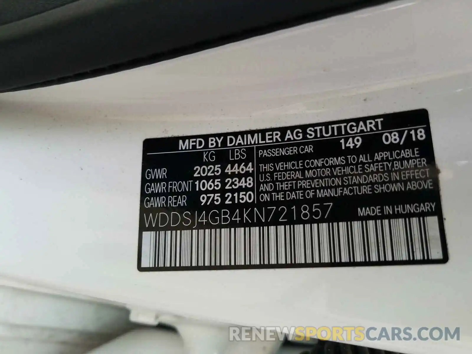 10 Photograph of a damaged car WDDSJ4GB4KN721857 MERCEDES-BENZ C CLASS 2019