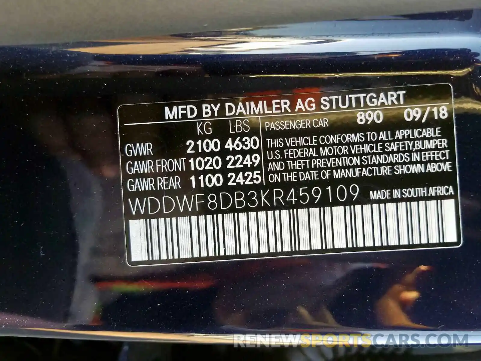 10 Photograph of a damaged car WDDWF8DB3KR459109 MERCEDES-BENZ C CLASS 2019