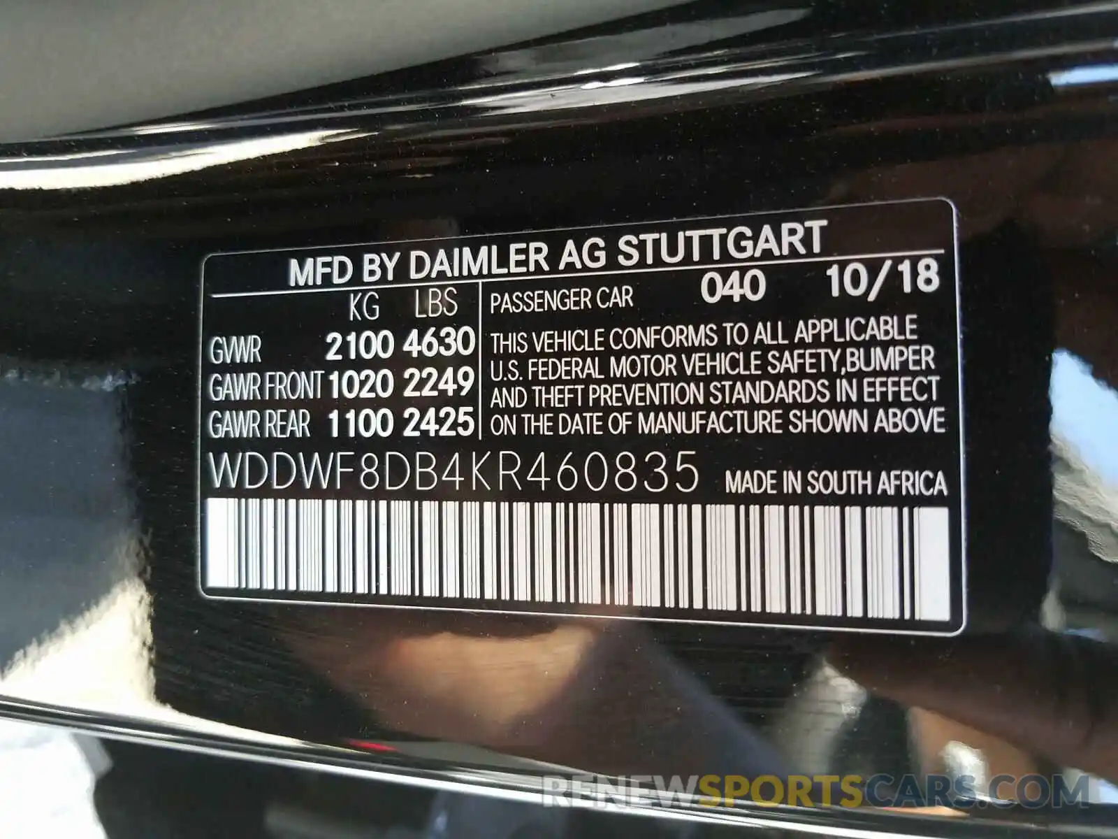 10 Фотография поврежденного автомобиля WDDWF8DB4KR460835 MERCEDES-BENZ C CLASS 2019