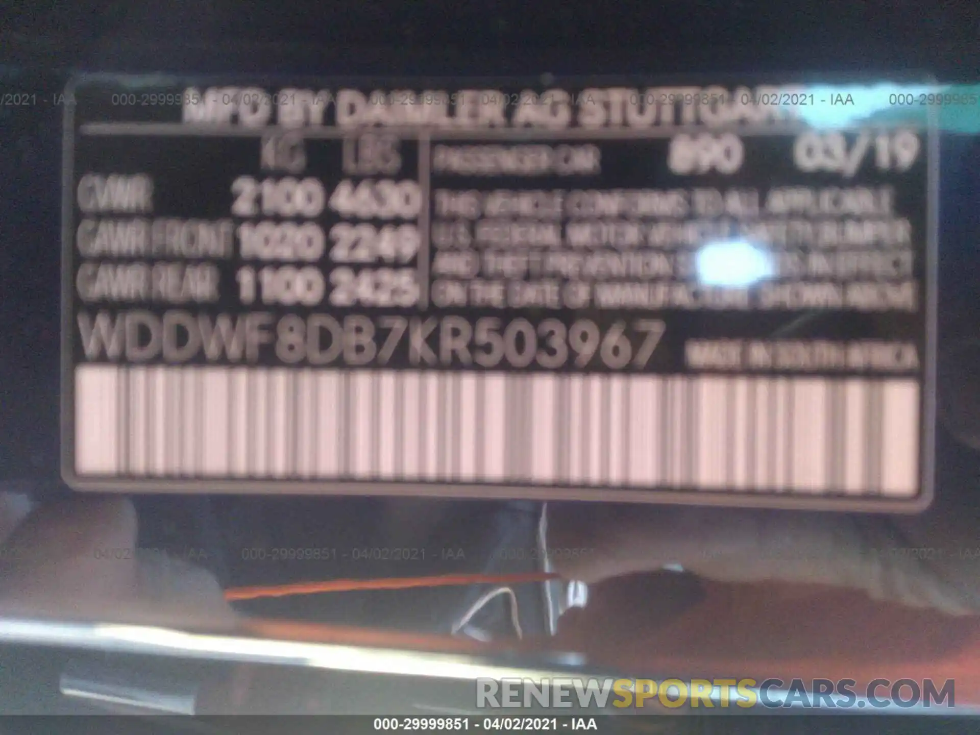 9 Photograph of a damaged car WDDWF8DB7KR503967 MERCEDES-BENZ C-CLASS 2019