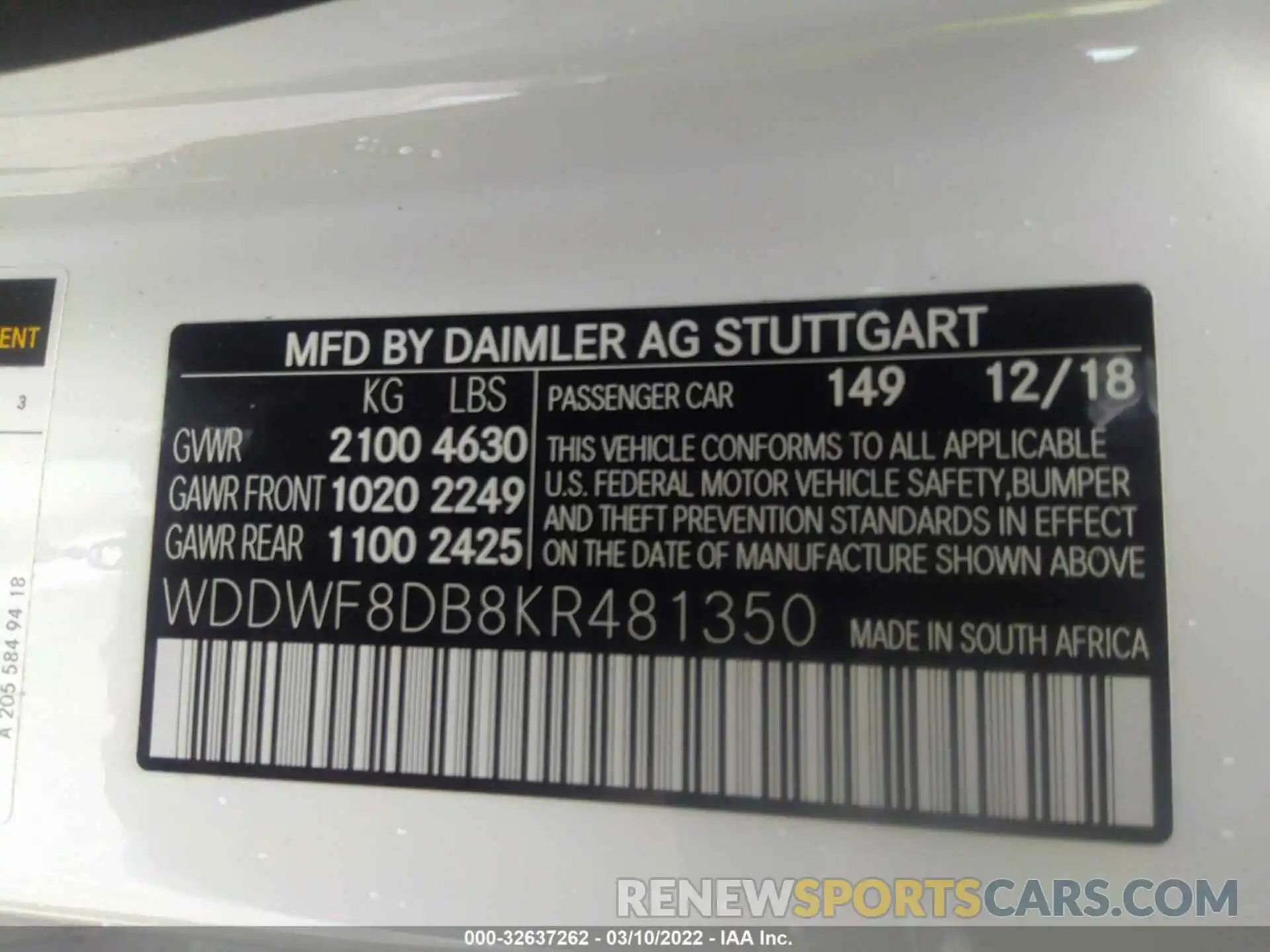 9 Photograph of a damaged car WDDWF8DB8KR481350 MERCEDES-BENZ C-CLASS 2019