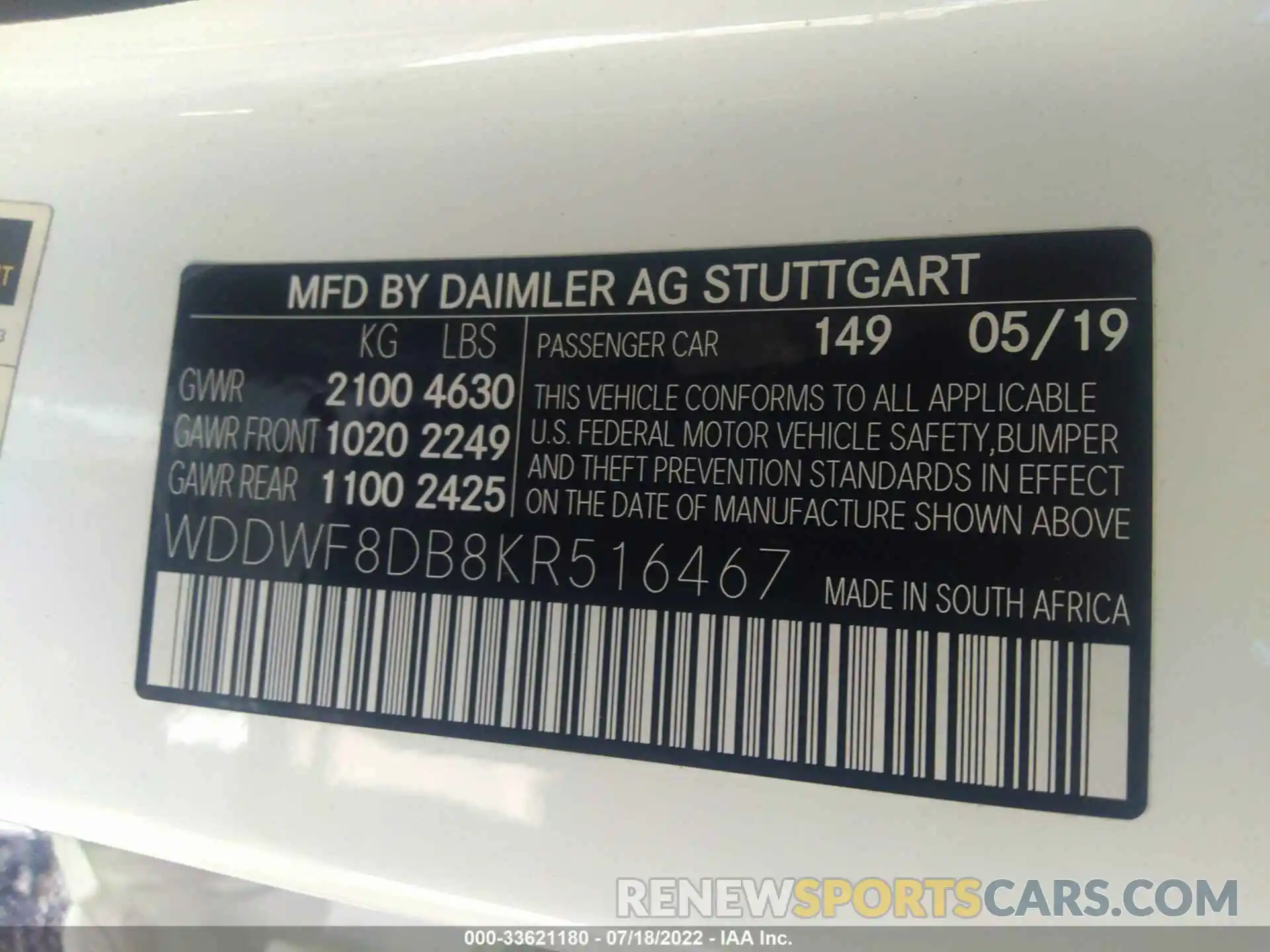 9 Photograph of a damaged car WDDWF8DB8KR516467 MERCEDES-BENZ C-CLASS 2019