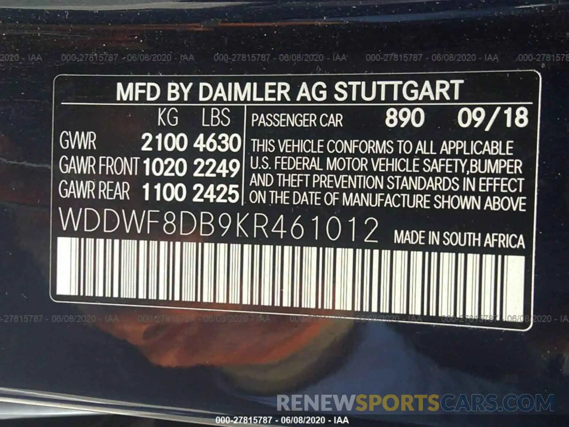 9 Photograph of a damaged car WDDWF8DB9KR461012 MERCEDES-BENZ C-CLASS 2019