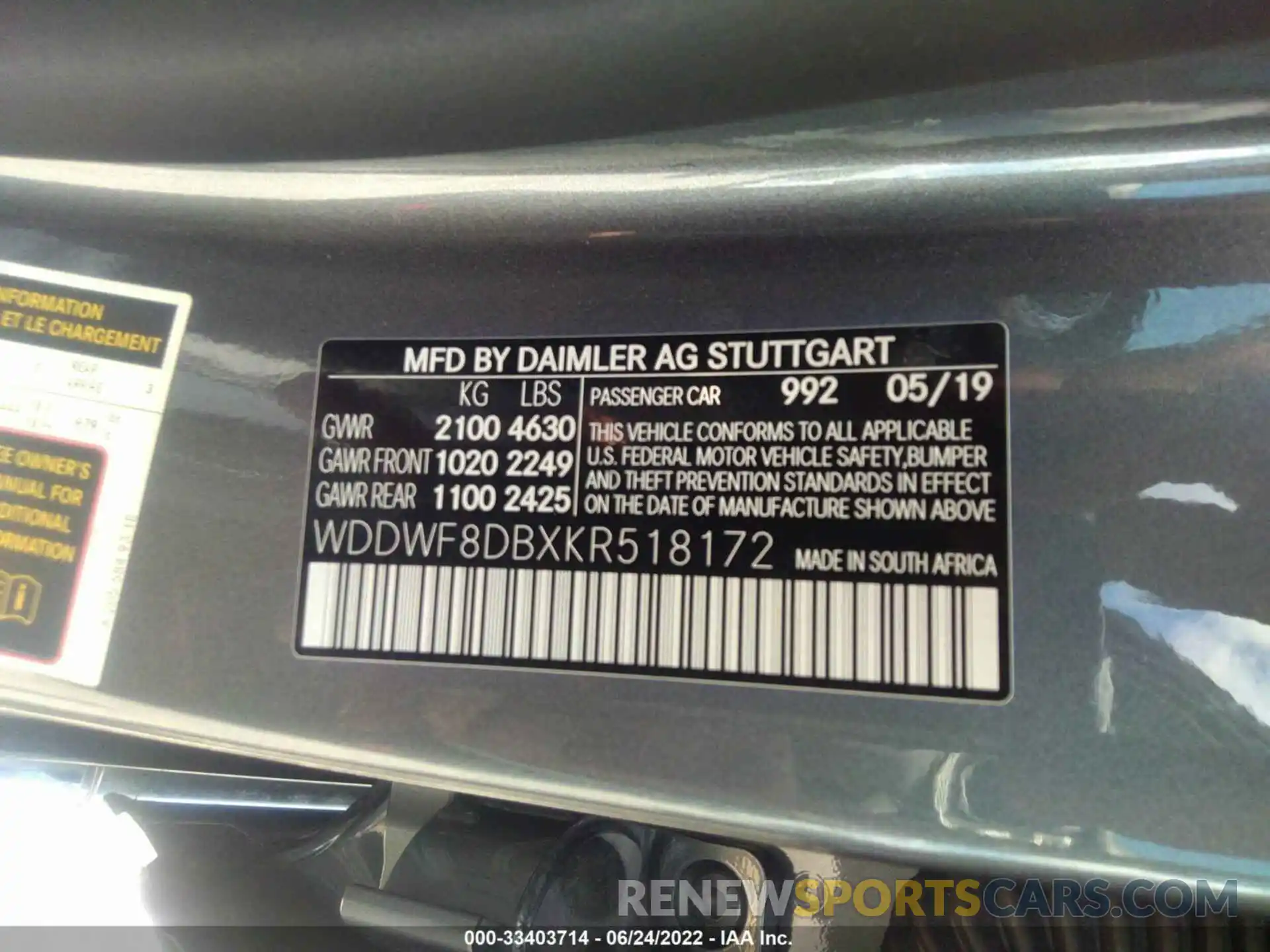 9 Photograph of a damaged car WDDWF8DBXKR518172 MERCEDES-BENZ C-CLASS 2019