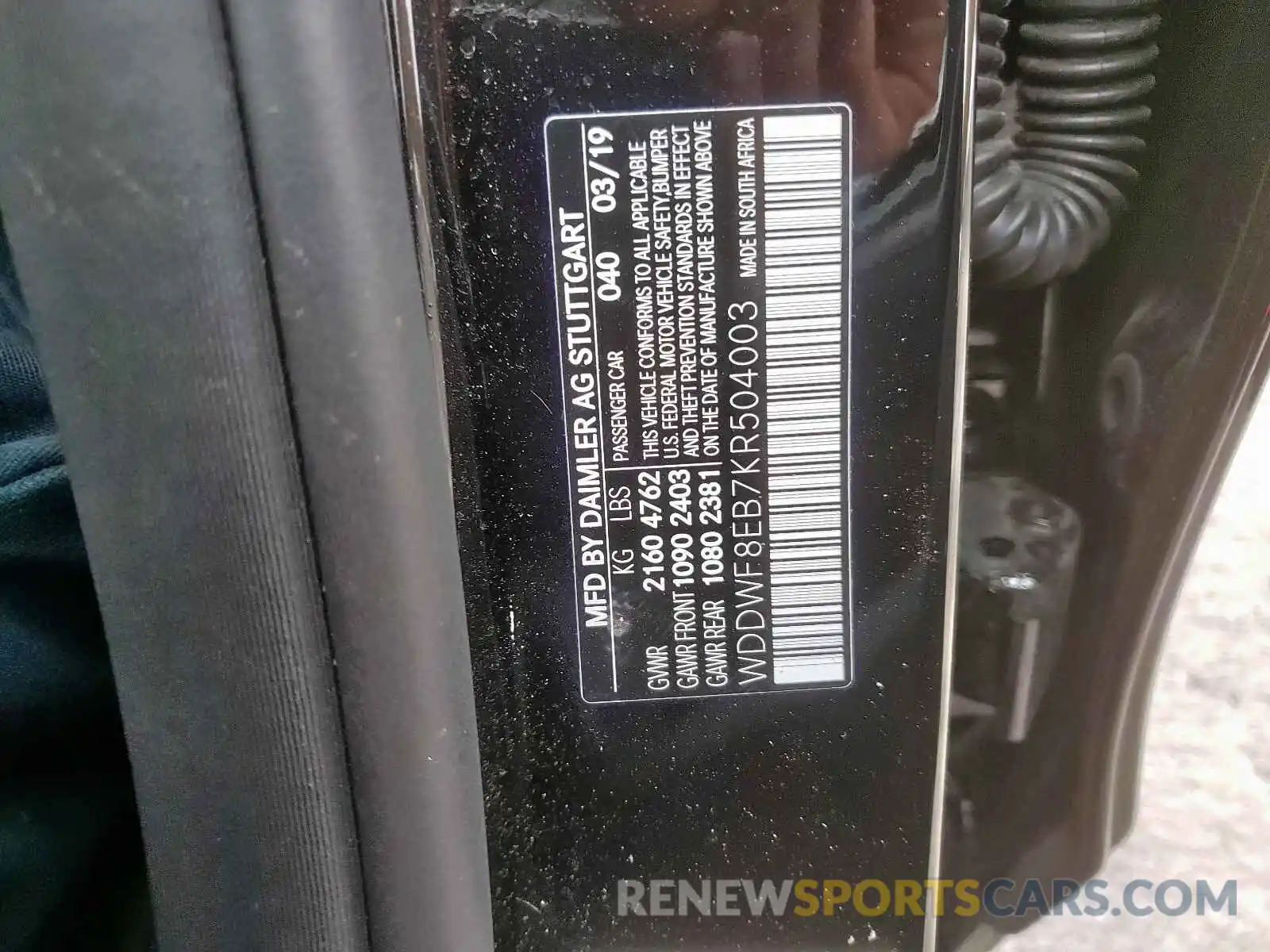 10 Photograph of a damaged car WDDWF8EB7KR504003 MERCEDES-BENZ C CLASS 2019