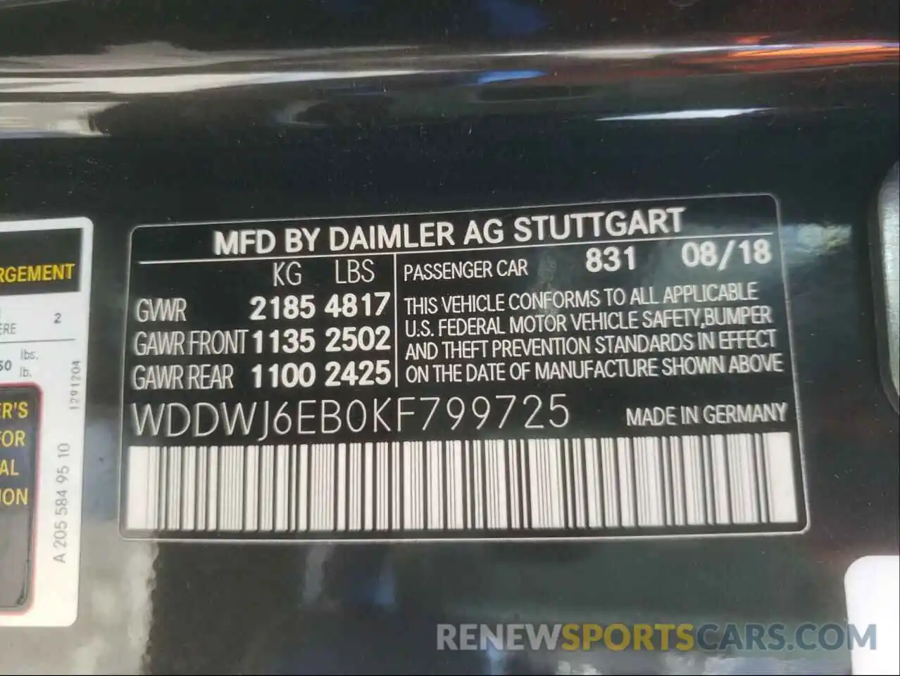 10 Photograph of a damaged car WDDWJ6EB0KF799725 MERCEDES-BENZ C CLASS 2019