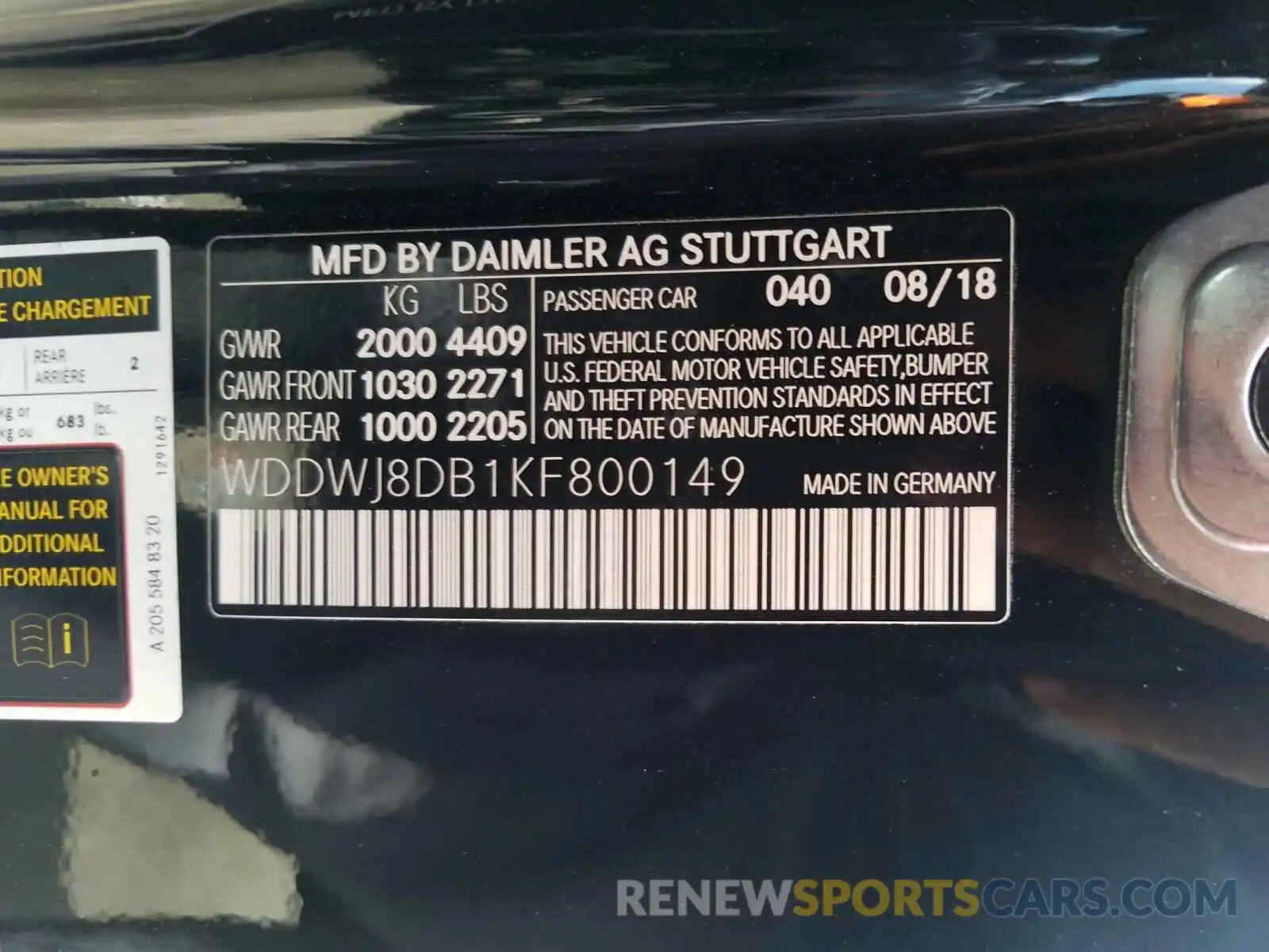 10 Photograph of a damaged car WDDWJ8DB1KF800149 MERCEDES-BENZ C CLASS 2019