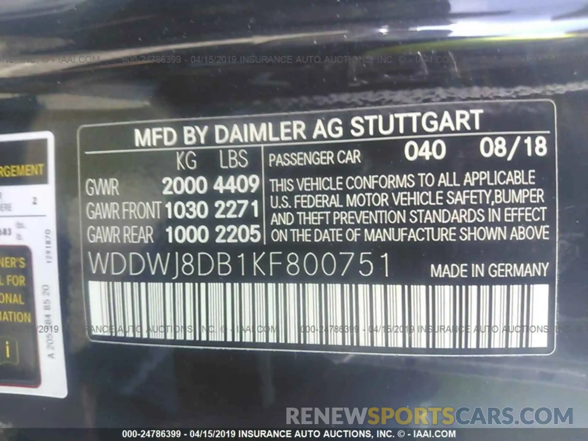 9 Photograph of a damaged car WDDWJ8DB1KF800751 MERCEDES-BENZ C-CLASS 2019