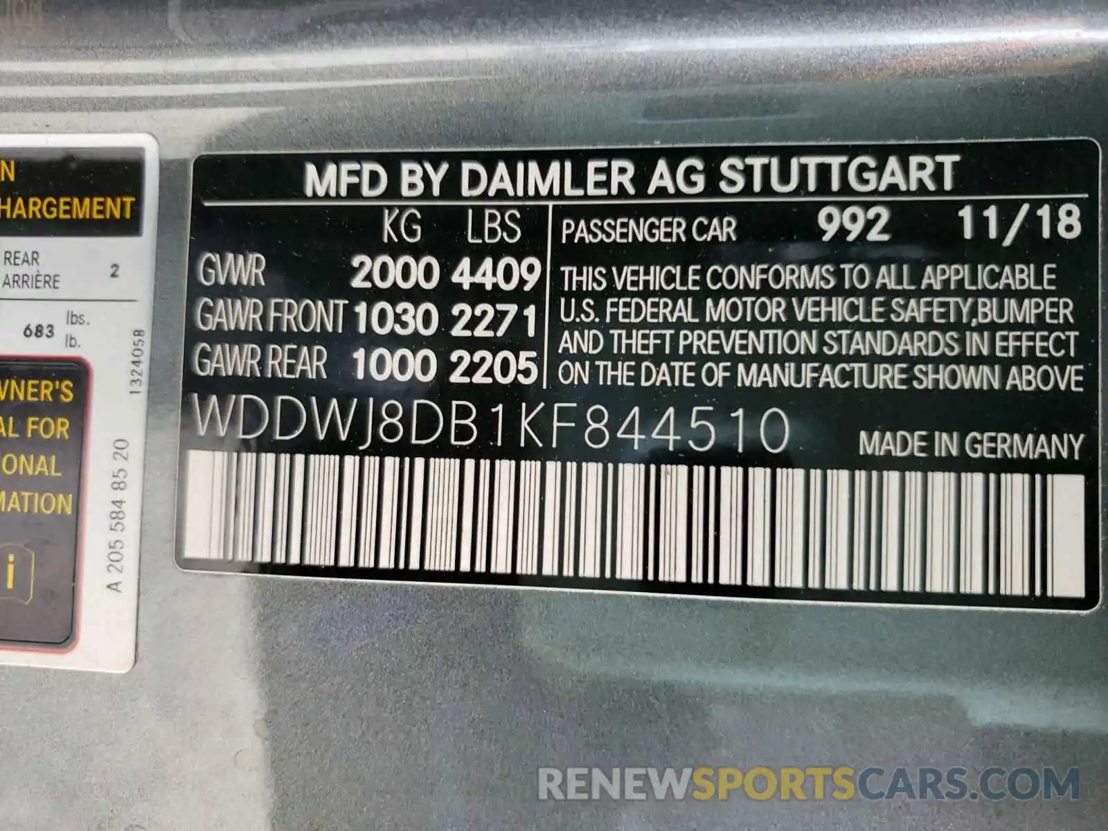 10 Photograph of a damaged car WDDWJ8DB1KF844510 MERCEDES-BENZ C CLASS 2019