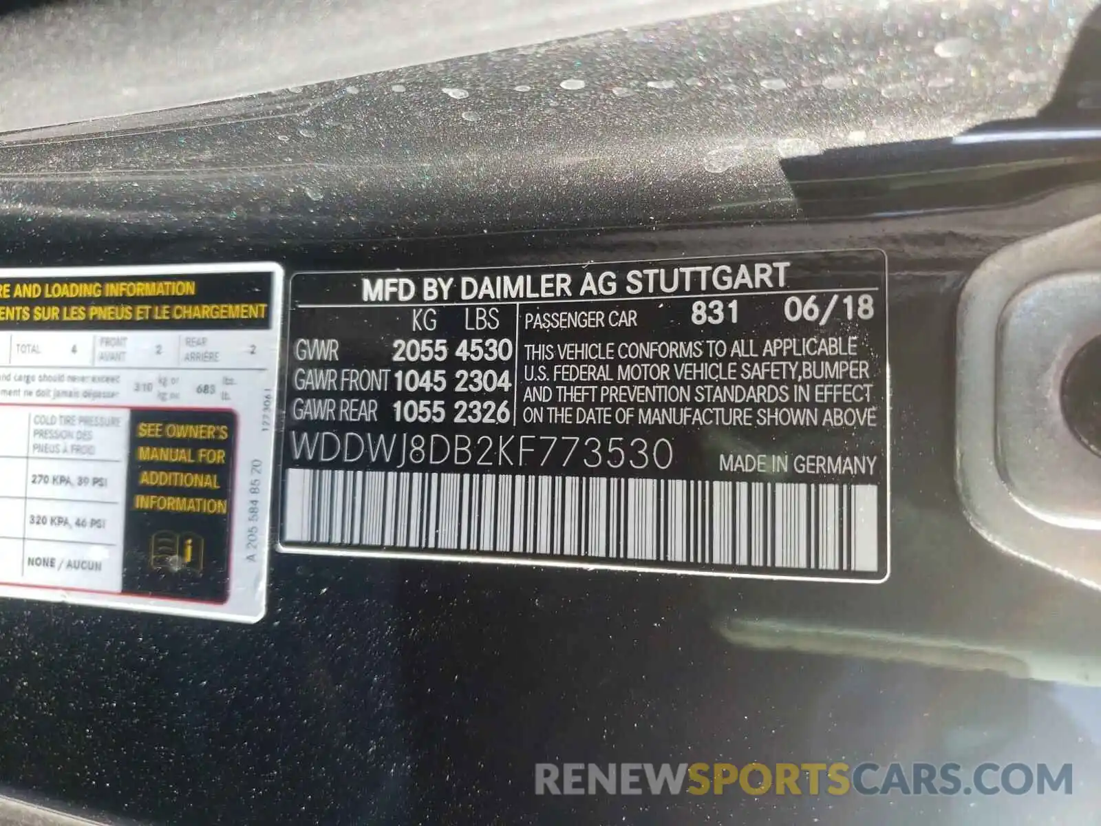 10 Photograph of a damaged car WDDWJ8DB2KF773530 MERCEDES-BENZ C-CLASS 2019