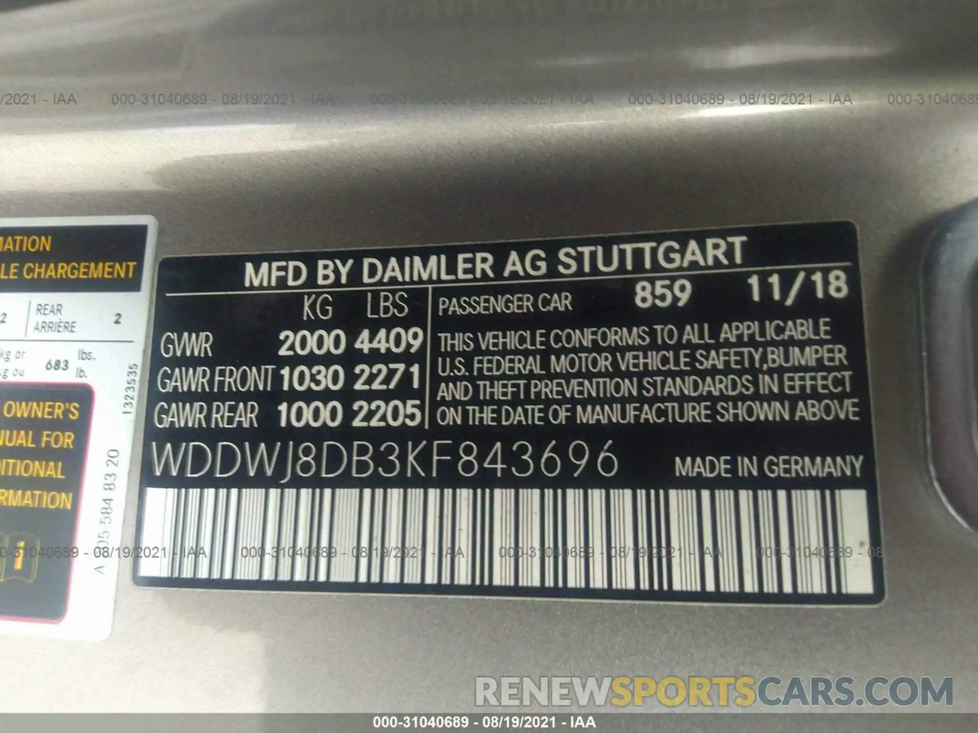 9 Photograph of a damaged car WDDWJ8DB3KF843696 MERCEDES-BENZ C-CLASS 2019