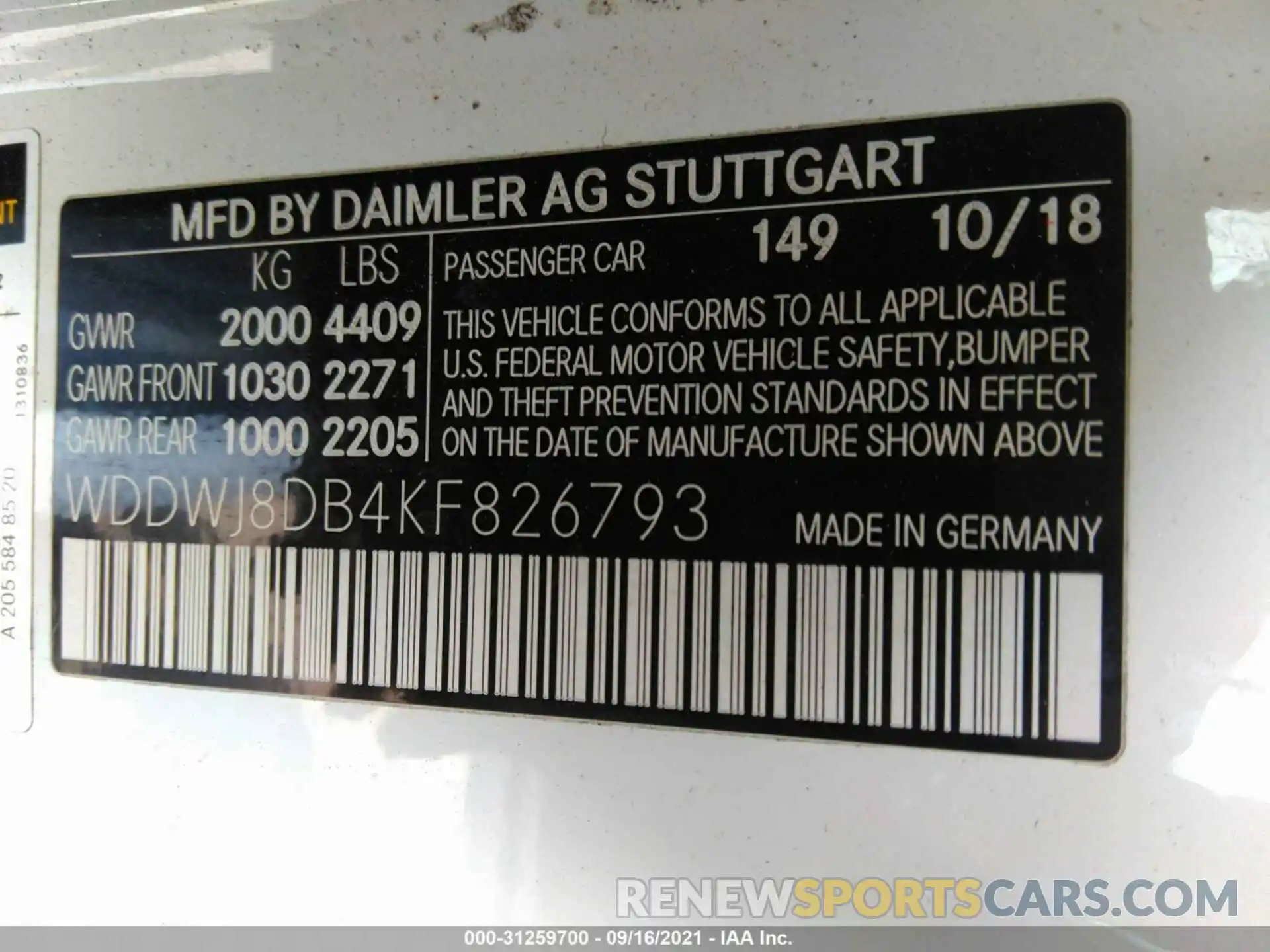 9 Photograph of a damaged car WDDWJ8DB4KF826793 MERCEDES-BENZ C-CLASS 2019