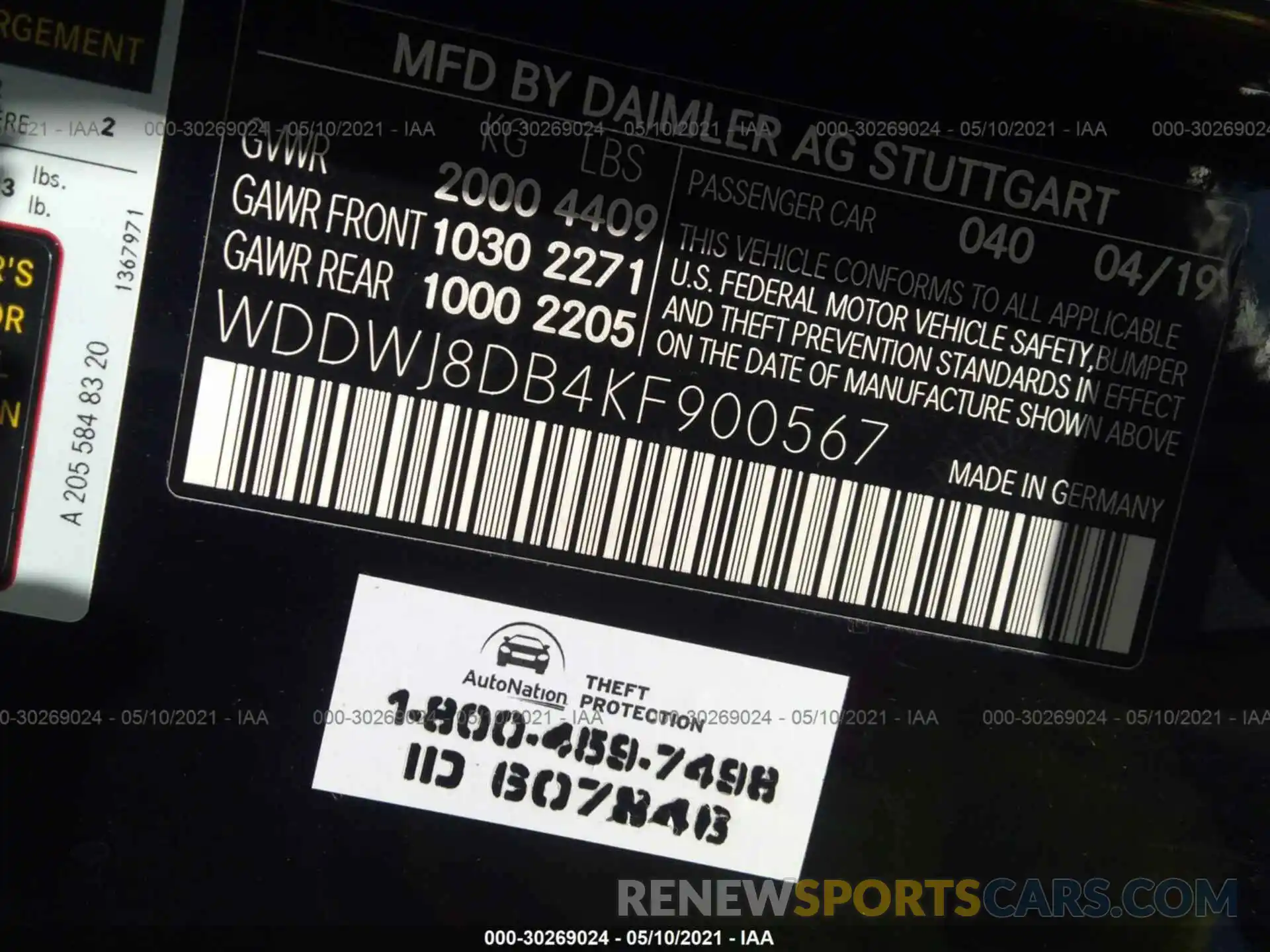 9 Фотография поврежденного автомобиля WDDWJ8DB4KF900567 MERCEDES-BENZ C-CLASS 2019